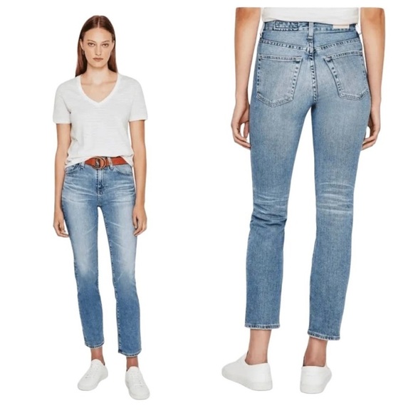 AG Adriano Goldschmied Saige High Rise Straight Leg Jean Medium Wash Sz 31 NEW - Picture 1 of 15